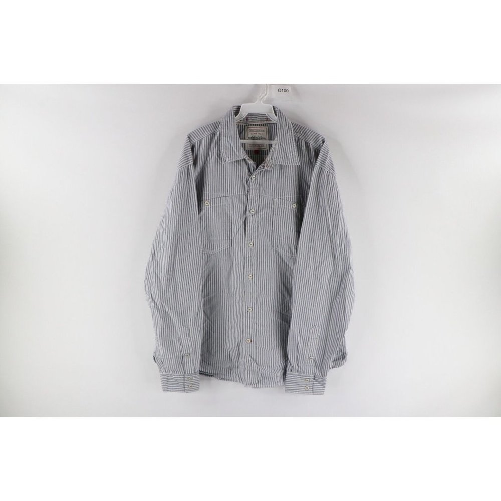 Vintage Marithe Francois Girbaud Mens XL Spell Out Hickory Striped Button Shirt